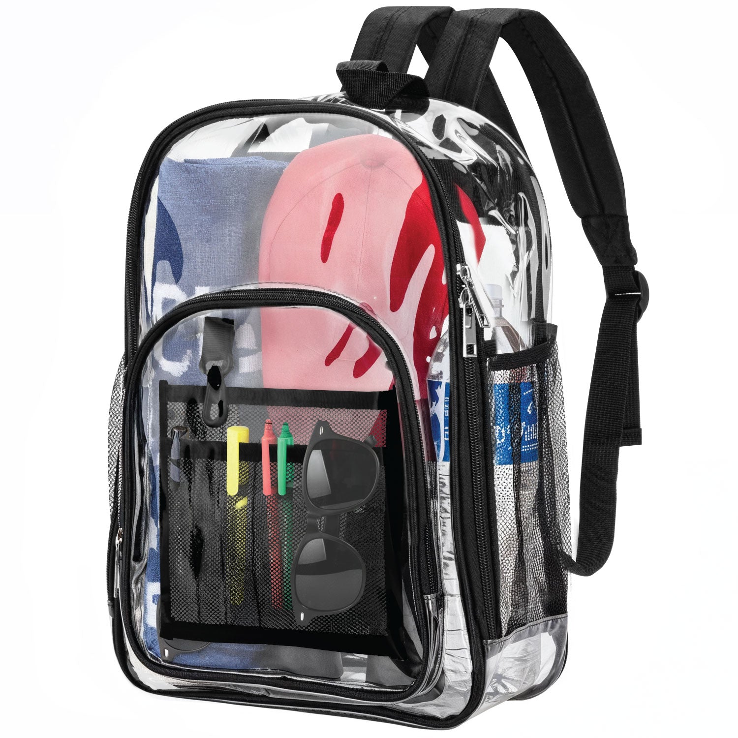 Garnen 14" Clear Backpack for Stadium Events School Work, Transparent Bag with Zip Closure & Mesh Pockets, Clear Stadium Backpack See Through Bag