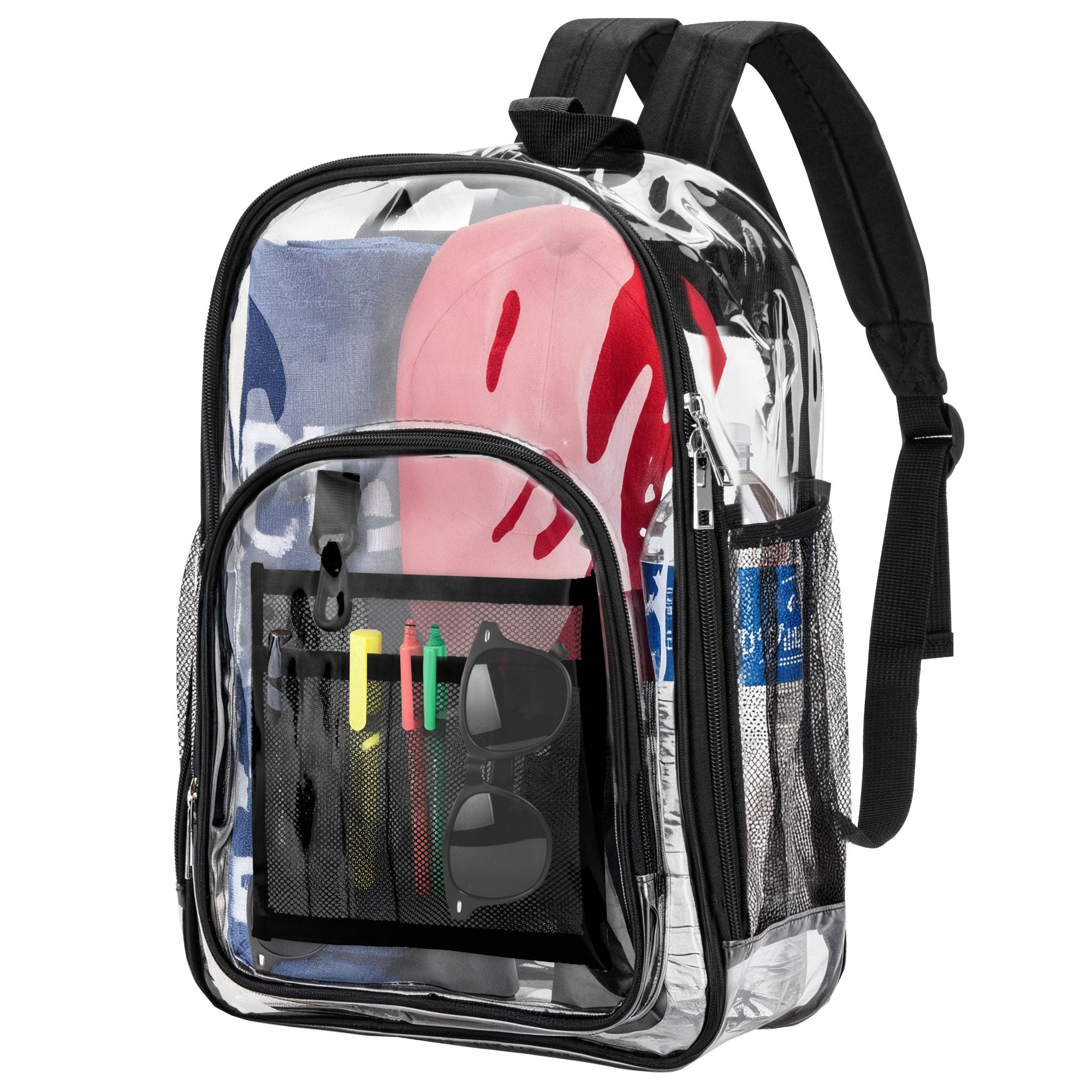 Garnen 14" Clear Backpack for Stadium Events School Work, Transparent Bag with Zip Closure & Mesh Pockets, Clear Stadium Backpack See Through Bag