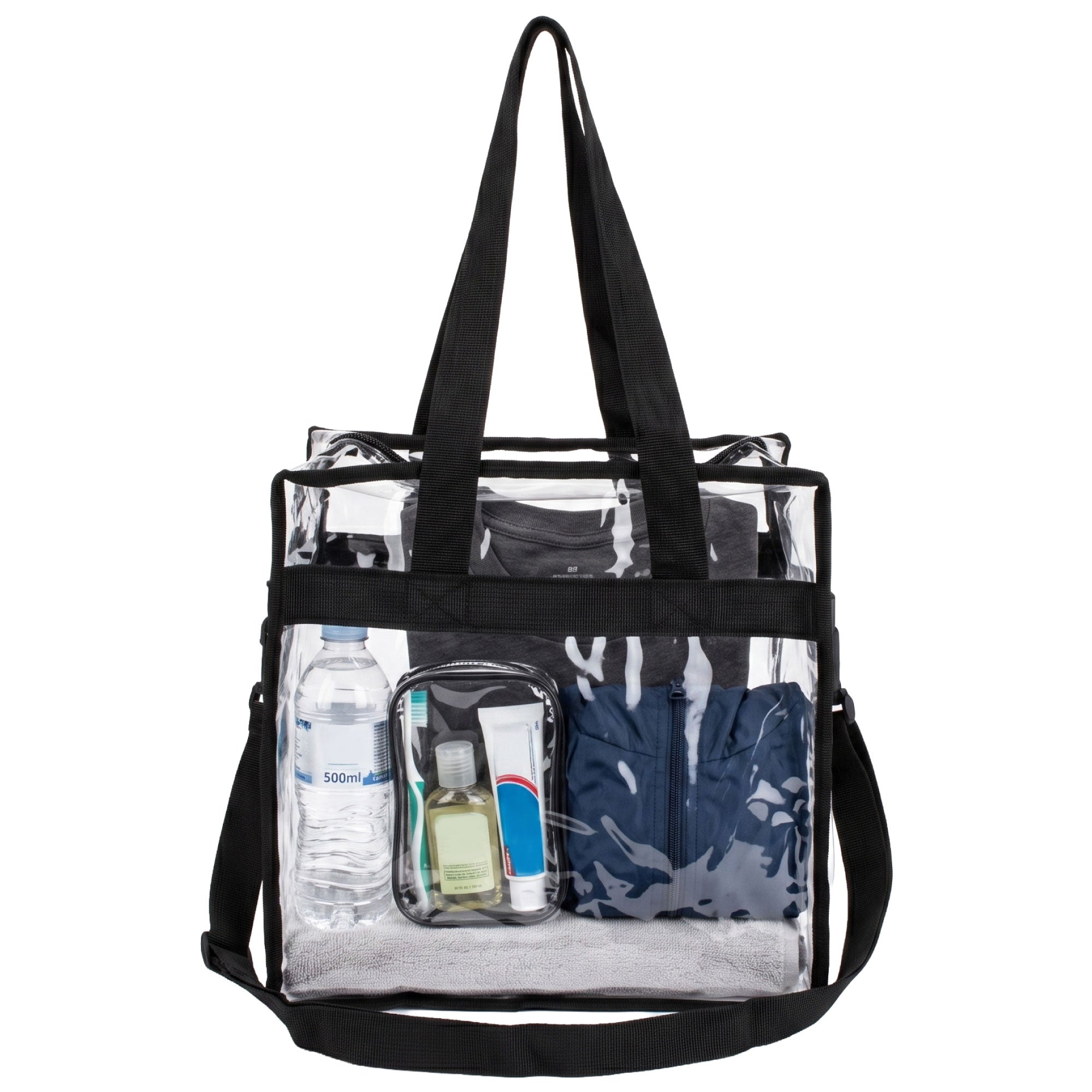 Garnen Clear Tote Bag Shoulder or Crossbody with Zipper 12x6x12, Clear See Through for Travel and Stadium Approved