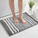 Garnen Striped Microfiber Bath Mat, Soft Absorbent Non-Slip Quick-Dry Rug, Gray & White