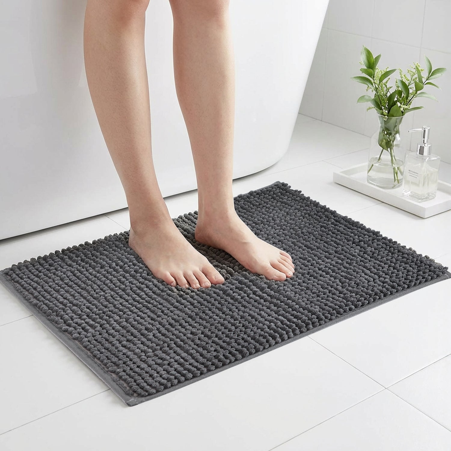 Garnen Tufted Microfiber Bath Mat - Textured Non-Slip Design, 50x80 cm