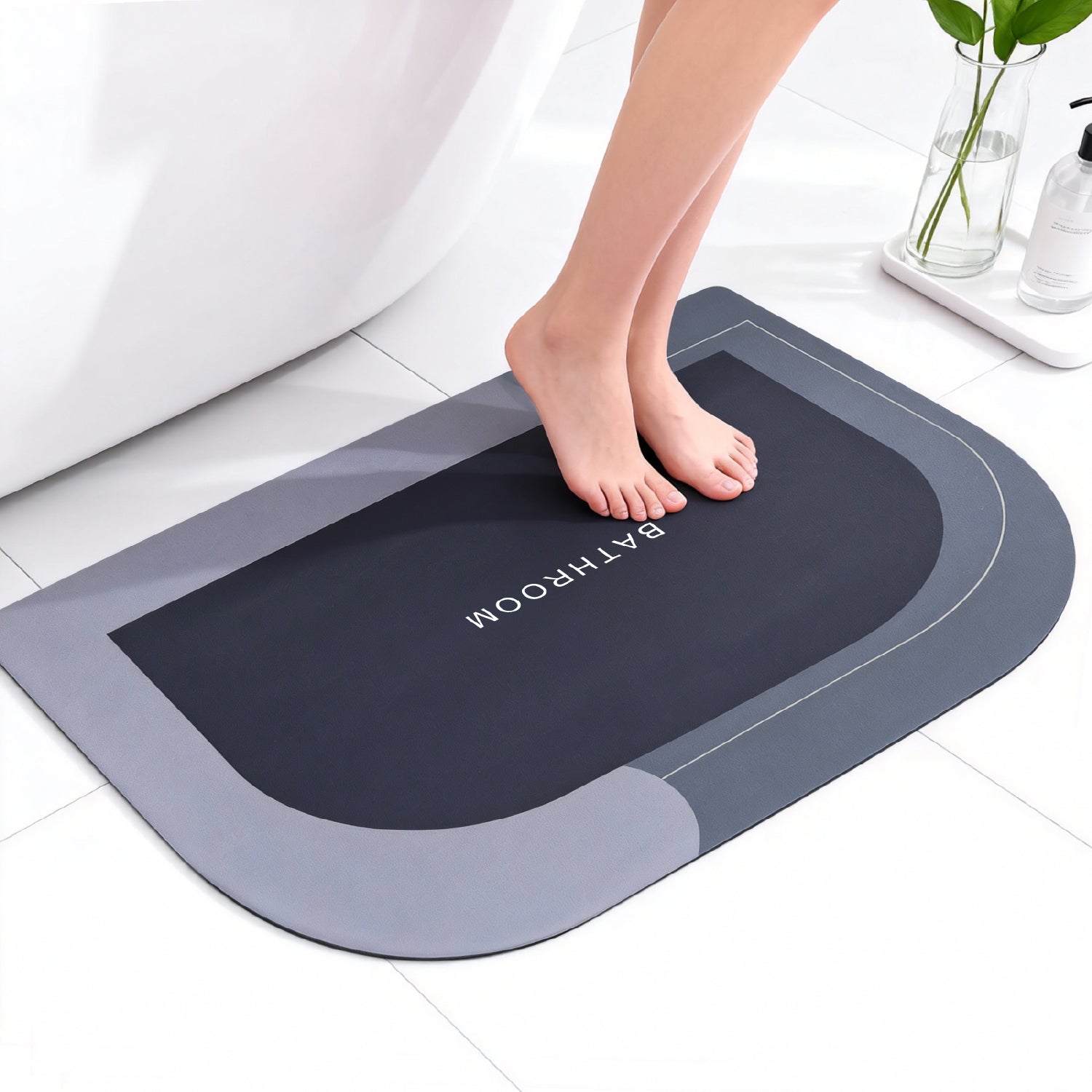 Garnen Diatomite Bath Mat - Quick-Dry Absorbent Non-Slip Stone Rug, 50x80 cm - Gray