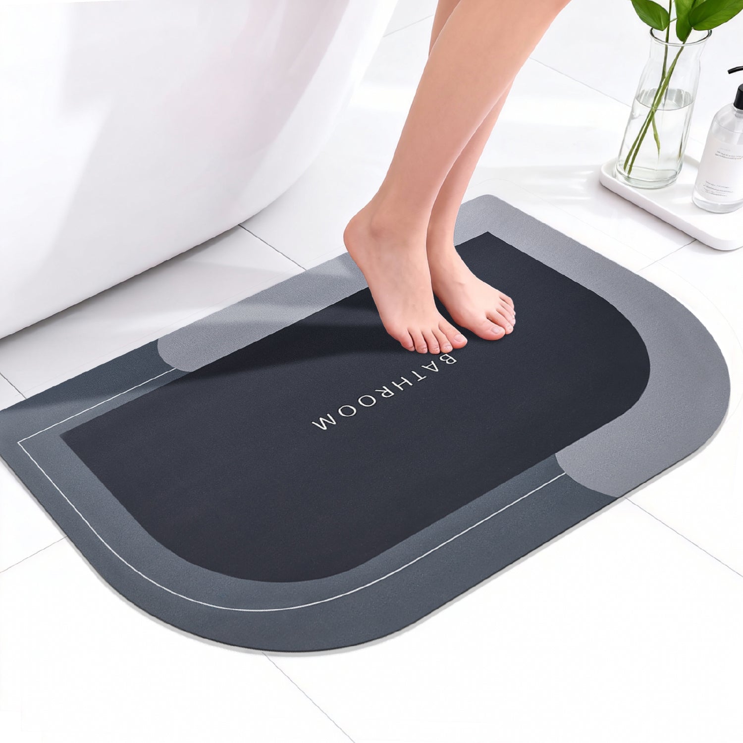 Garnen Diatomite Bath Mat - Quick-Dry Absorbent Non-Slip Stone Rug, 50x80 cm - Gray