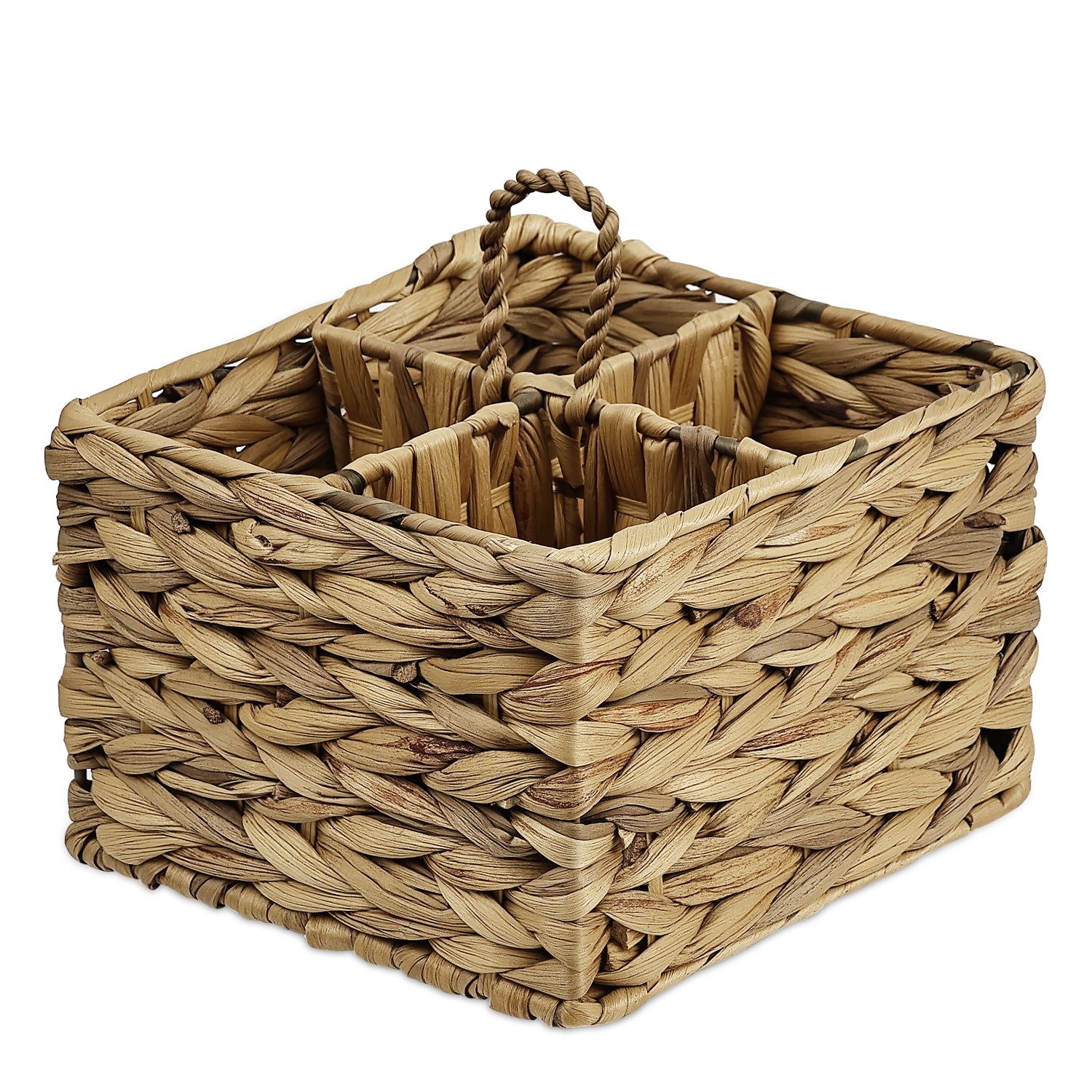 Garnen Square Wicker Storage Basket, 4-Slot Divider Compartments Natural Woven