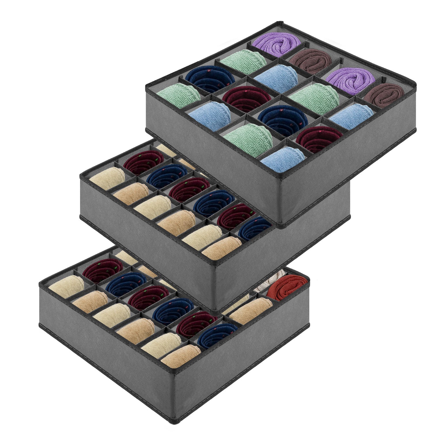 Garnen 16+24+24-Cell Organizer Storage Boxes for Clothes, Socks, Lingerie, Underwear, Ties