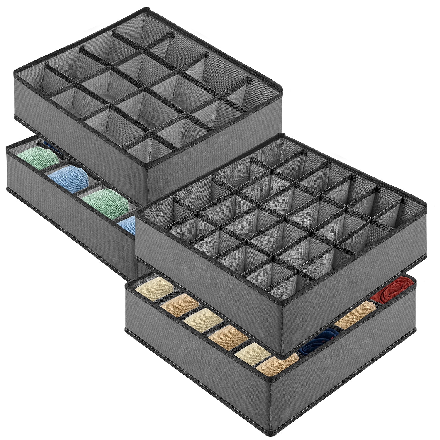 Garnen Drawer Organizer Clothes, Set of 4 Dresser Organizer Bins Divider for Socks Underwear Organizers, Baby Nursery Closet Organizer & Storage, Gray