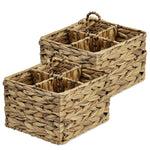 Garnen Square Wicker Storage Basket, 4-Slot Divider Compartments Natural Woven