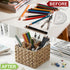 Garnen Square Wicker Storage Basket, 4-Slot Divider Compartments Natural Woven
