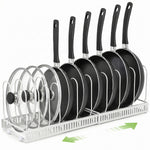 Garnen Pots and Pans Organizer Rack, Expandable Kitchen Cabinet & Countertop Storage for Cookware, Lids & Baking Trays