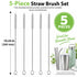 Garnen 5-Pack Long Straw Cleaning Brushes Stainless Steel Cleaner for Reusable Straws