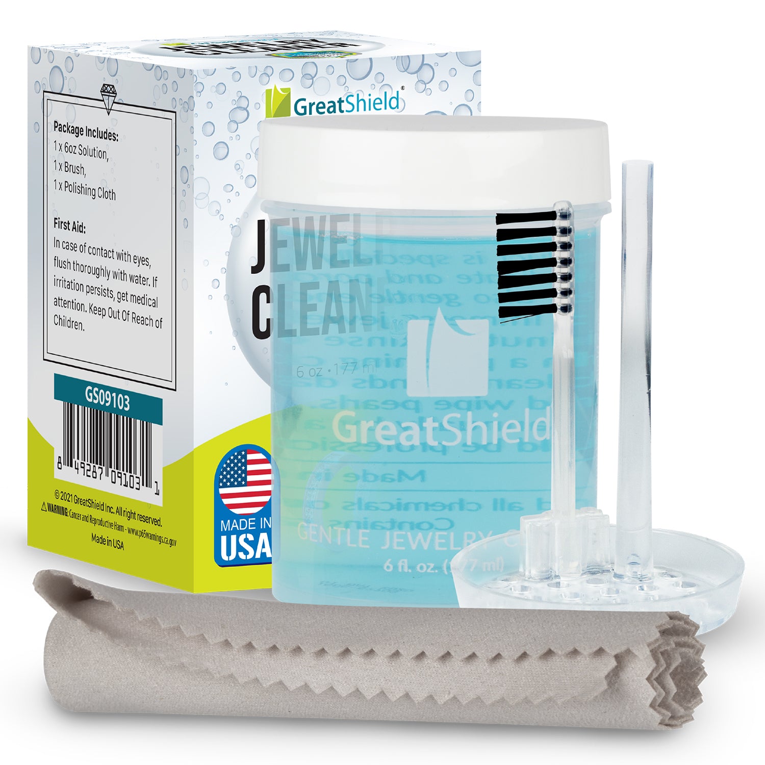 Greatshield Gentle Jewelry Cleaning Solution w/Brush, Dipping Basket, and Cloth