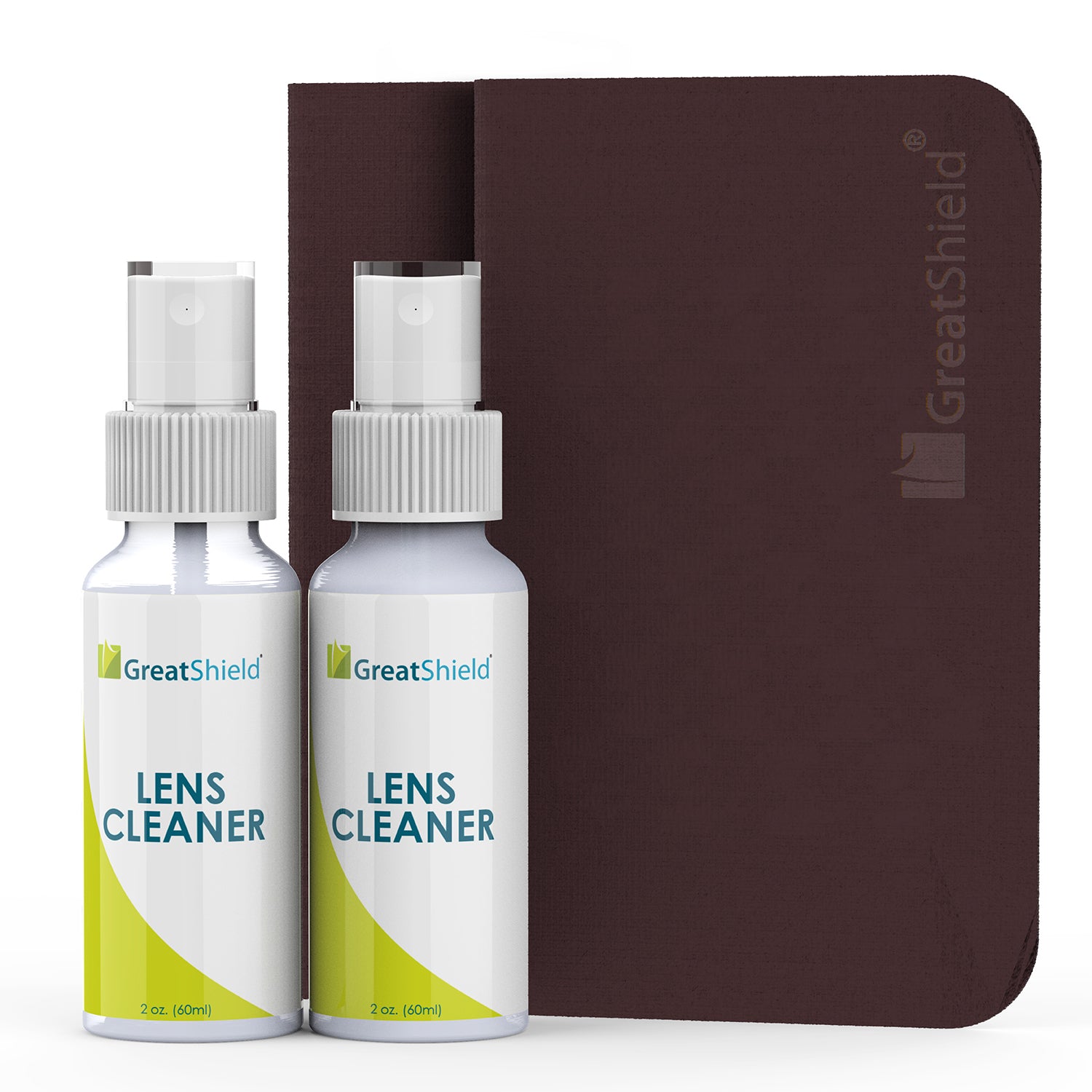 GreatShield Lens Cleaner Spray Kit - 2 X 2oz Spray Bottle + 2 X (6" x 7") Microfiber Cloths