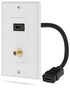 Wall Plate w/ 4-Inch Gold-Plated High Speed HDMI 2.0 Cable and F Connector Jack w/ Built-In Ethernet -White