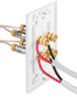 Surround Sound Home Theater Wall Plate with Gold Plated Copper Banana Binding Posts - 2 Speakers -White