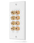 Surround Sound Home Theater Wall Plate with Gold Plated Copper Banana Binding Posts - 4 Speakers - White