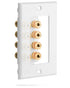Surround Sound Home Theater Wall Plate with Gold Plated Copper Banana Binding Posts - 4 Speakers - White