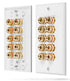 Surround Sound Home Theater Wall Plate with Gold Plated Copper Banana Binding Posts - 5 Speakers - White