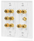 5.1 Surround Sound Home Theater 2 Gang Wall Plate with 5-Pairs of Gold Plated Copper Banana Binding Posts- 1 Subwoofer RCA Jack - 5 Speakers-White