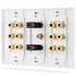 3-Gang 6.1 Surround Sound Distribution Wall Plate w/ Gold Plated 6-Pair Copper Binding Posts (For Banana Plugs, Bare Wires, Spade Plugs) + 1 RCA Jack + 2 High Speed HDMI 2.0 Ports w/ Ethernet