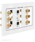 3-Gang 6.1 Surround Sound Distribution Wall Plate w/ Gold Plated 6-Pair Copper Binding Posts (For Banana Plugs, Bare Wires, Spade Plugs) + 1 RCA Jack + 2 High Speed HDMI 2.0 Ports w/ Ethernet