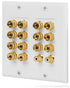 7.1 Surround Sound Home Theater 2 Gang Wall Platewith 7-Pairs of Gold Plated Copper Banana Binding Posts + 2 RCA Jacks - 7 Speakers-White