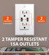 Duplex 2-Outlet Tamper Resistant In-Wall Receptacle w/ 2 USB Ports (4.2A) - [ETL Listed] AC125V/15A/60Hz - White