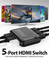 5 Port HDMI Switch, HDMI 2.0 Auto Switch, 4K@60Hz 5x1 Switcher Splitter Box with Remote Control, Support 4Kx2K 3D HDR, 18Gbps, HDCP 2.2 for Apple TV, Fire Stick, HDTV, PS4, Xbox, PC