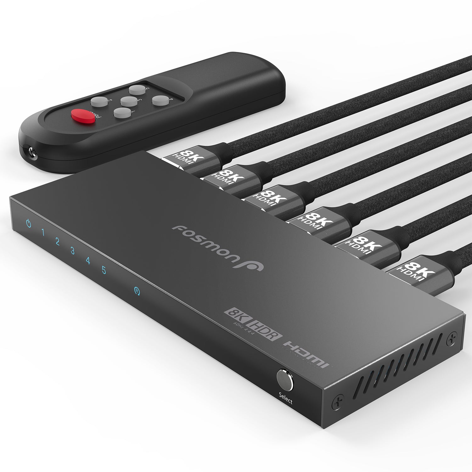 Fosmon 5-Port HDMI 8K Switch with Remote, Support 8K@60Hz 4K@120Hz HDR10+ HDCP 2.3 High Speed 48Gbps 5 in 1 Out Auto-Switching 5x1 HDMI 2.1 Switcher Splitter Hub Compatible with PS5, Xbox X, Apple TV