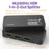 4K@60Hz 4:4:4 HDMI Splitter 1 in 2 Out, 2-Port HDMI 1x2 Splitter with EDID Down-scaler for Dual Identical Display Support 1080p@60Hz HDMI2.0 HDCP 2.2 HDR10 Dolby Digital 18Gbps 3D for Xbox, PS5