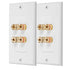 Fosmon Coupler Type Gold Plated Copper Banana Binding Post Wall Plate for 2 Speakers - White - 2 Pack