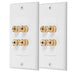 Fosmon Coupler Type Gold Plated Copper Banana Binding Post Wall Plate for 2 Speakers - White - 2 Pack