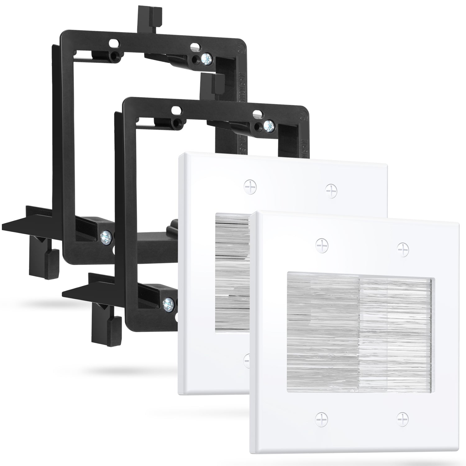 Fosmon 2 Pack Brush Wall Plate with Bracket, 2-Gang In Wall Cable Pass Through Wire Hider Cable Wall Plate, Cable Management Brush Plate for TV Cable