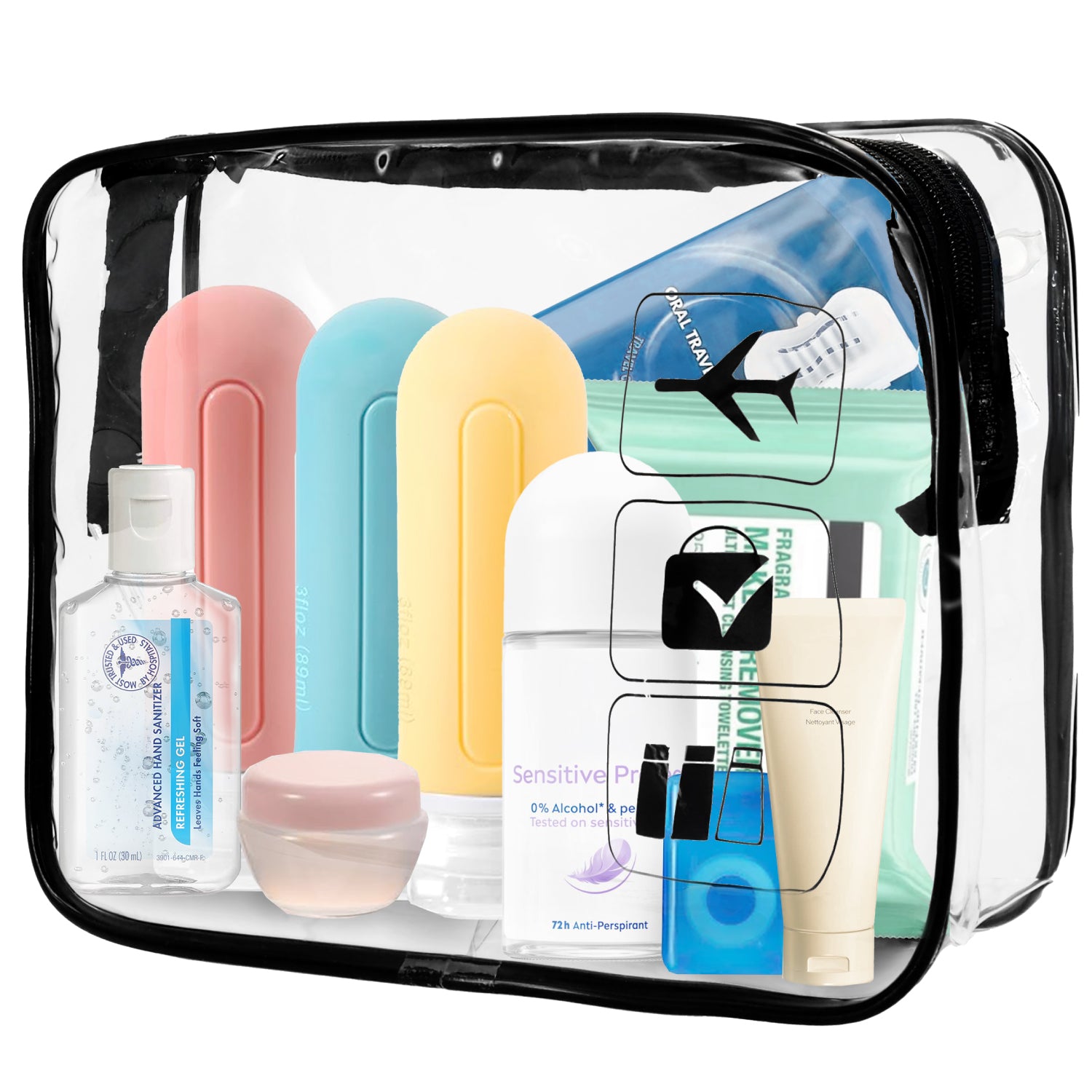 Mber TSA Approved PVC Clear Travel Toiletry Bag (7.67 X 5.90 X 2.55") - Black