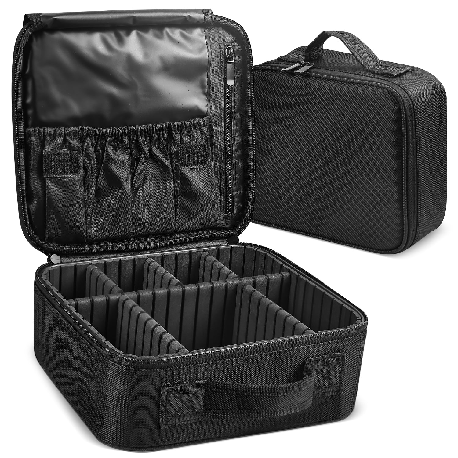 Mber Cosmetic Makeup Train Case, Travel Organizer with Adjustable Dividers, Black
