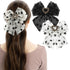 Mber [2 Pack] Large Heart Pattern Hair Bow Tie with Rhinestone Center - White and Black