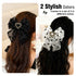 Mber [2 Pack] Large Heart Pattern Hair Bow Tie with Rhinestone Center - White and Black