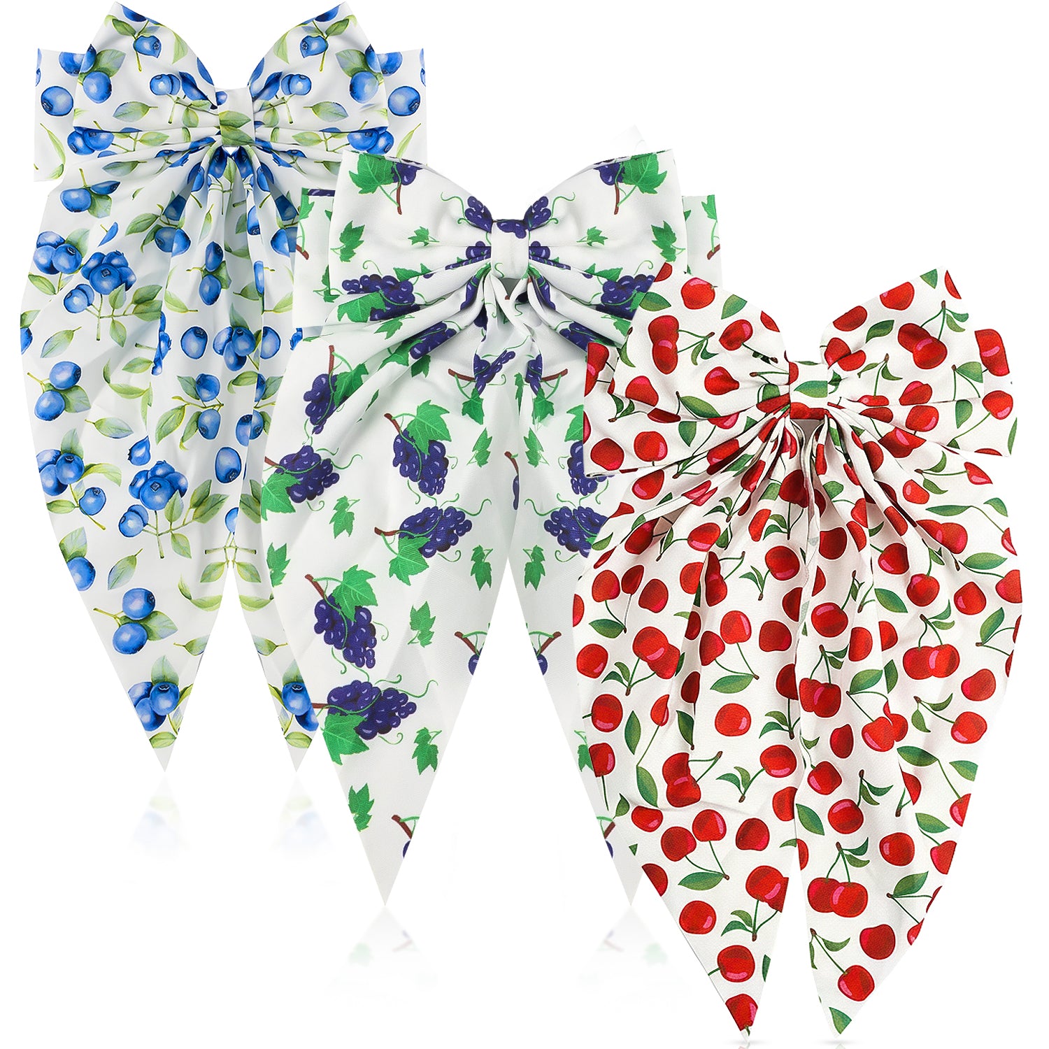 Mber [3 Pack] Fruit Pattern Hair Bow Tie - Cherry, Blueberry, Grape