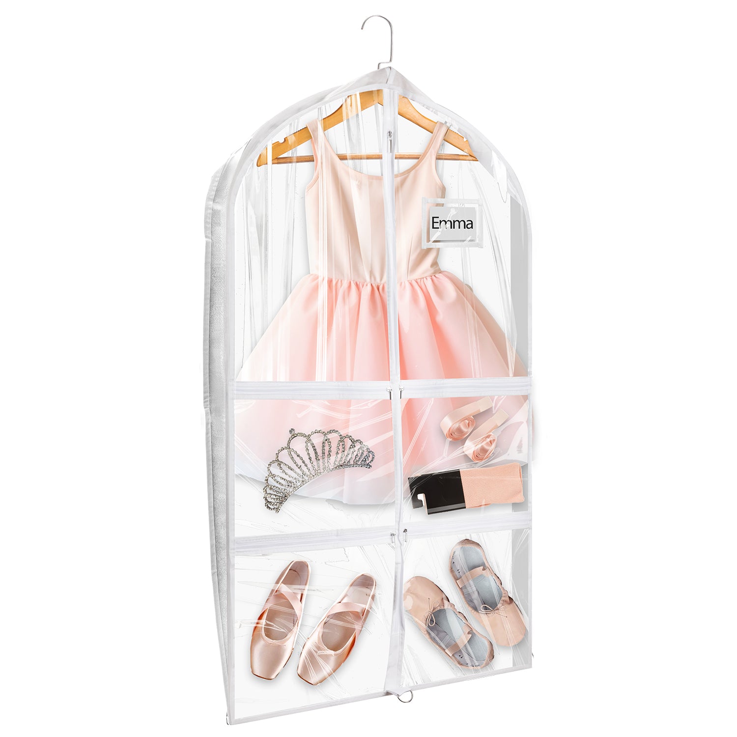 Mber 1 Pack 39" Dance Garment Bags For Dancers, Garment Bags For Dance Costumes, For Dance Competitions, with 4 Medium Clear Zipper Pockets, Clear