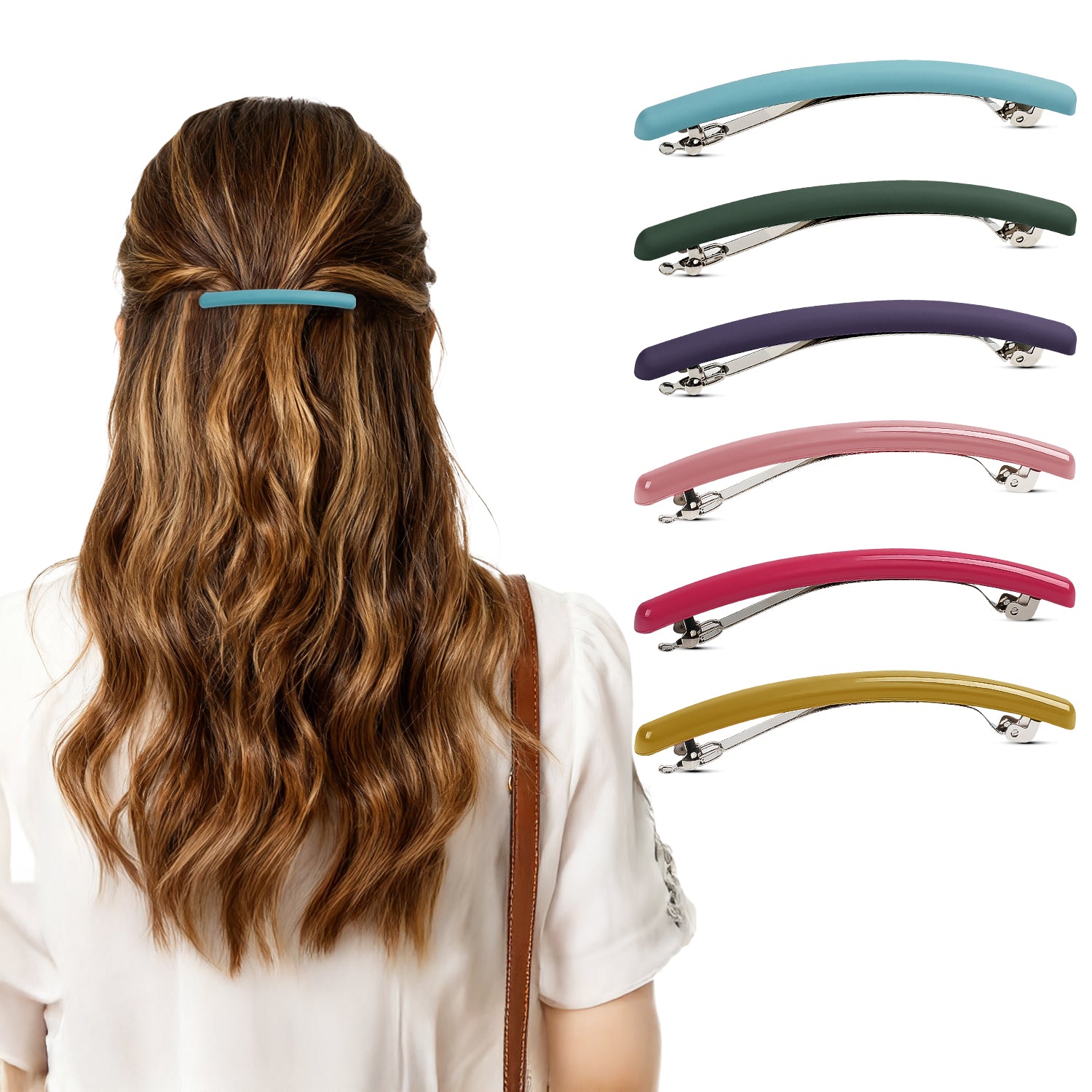 Mber 6-Pack French Hair Barrette Clips, Elastic Ponytail Holders & Hair Ties, Assorted Multicolor