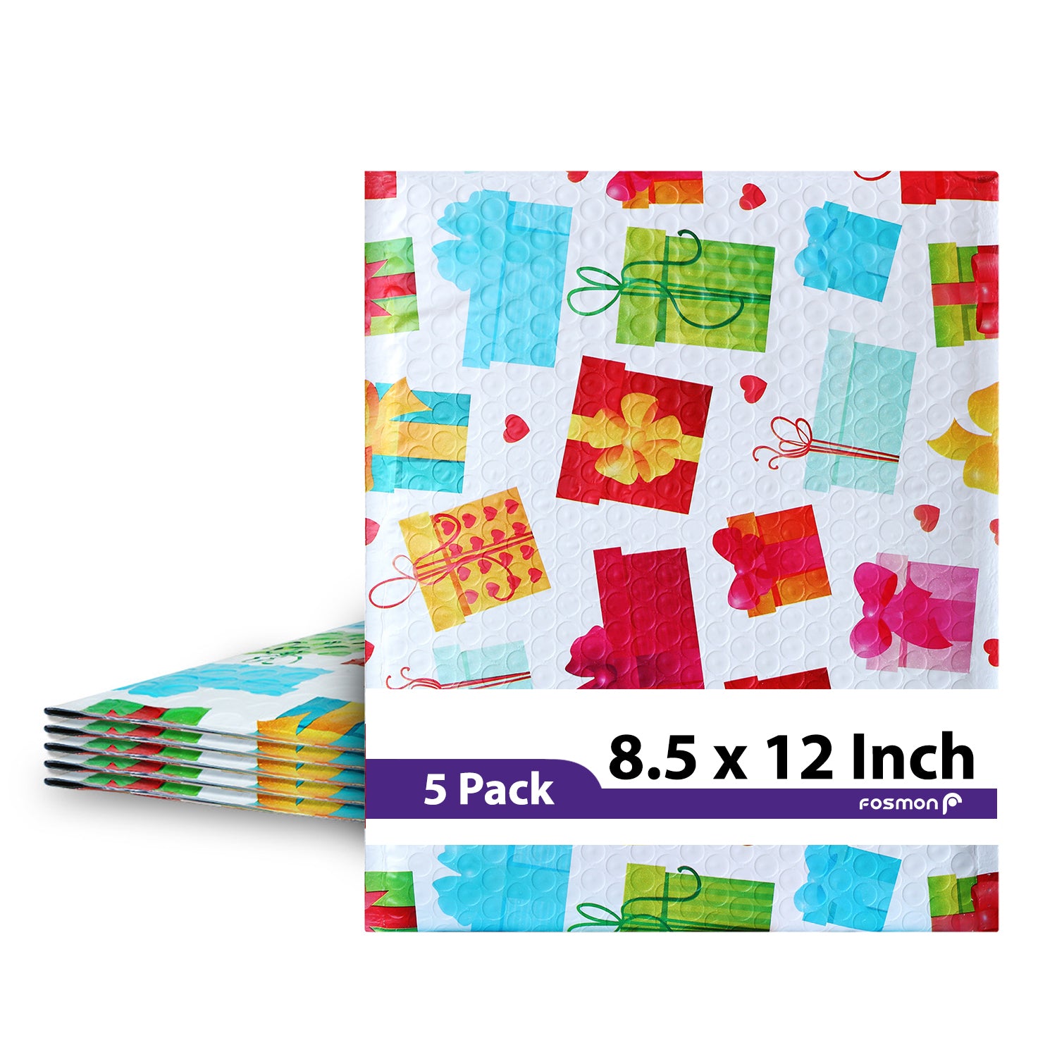 Fosmon #2 Gift Poly Bubble Mailer 8.5 x 12 inches, Lightweight Water/Dust/Shock/Tear Resistant Padded Shipping Envelopes - Birthday, Celebrations, Holiday