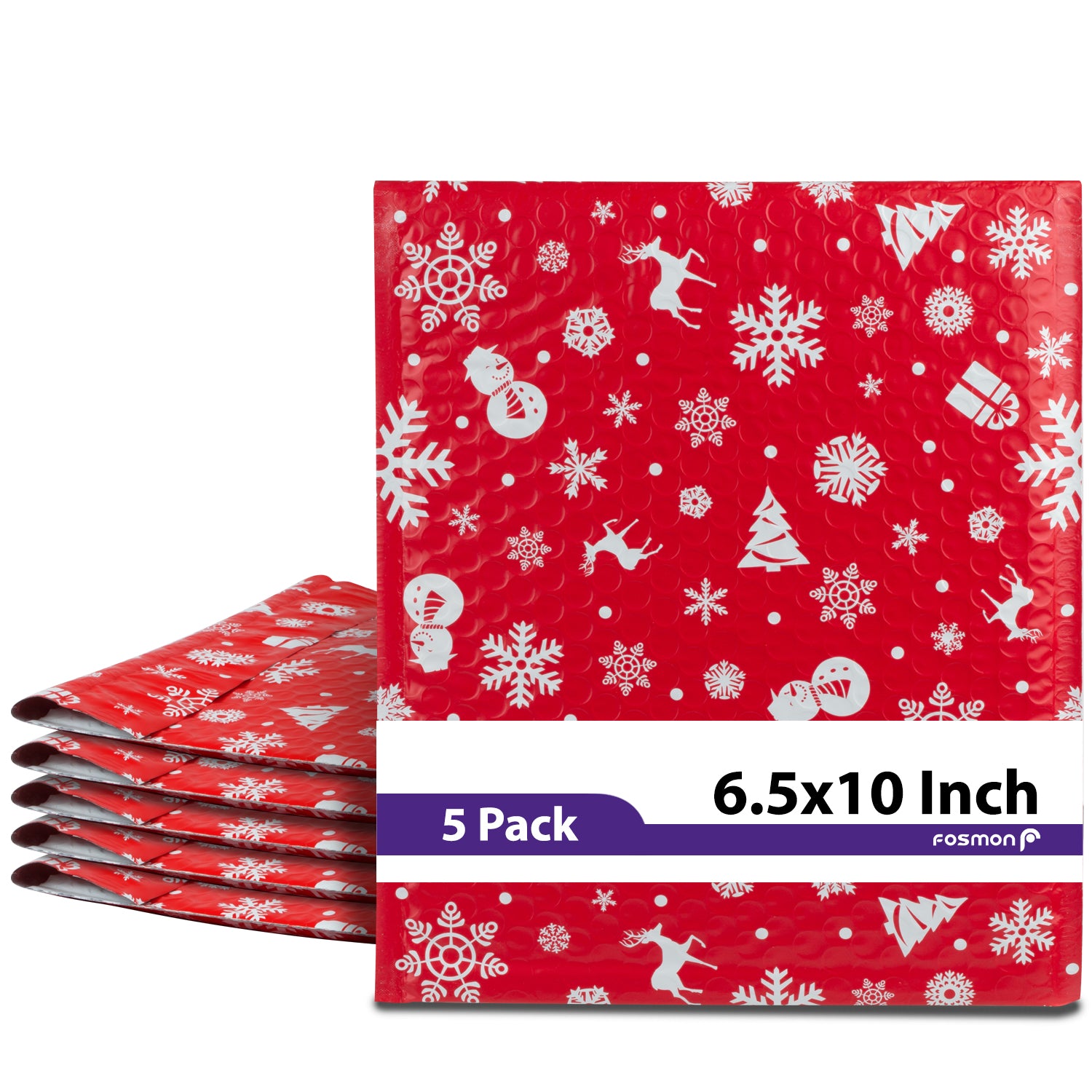 Fosmon #0 Christmas Poly Bubble Mailer 6.5 x 10 inches, Lightweight Water/Dust/Shock/Tear Resistant Padded Shipping Envelopes - Xmas Red White Snow