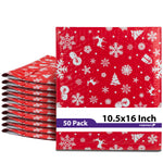 Fosmon #5 Christmas Poly Bubble Mailer 10.5 x 16 inches, Lightweight Water/Dust/Shock/Tear Resistant Padded Shipping Envelopes - Xmas Red White Snow