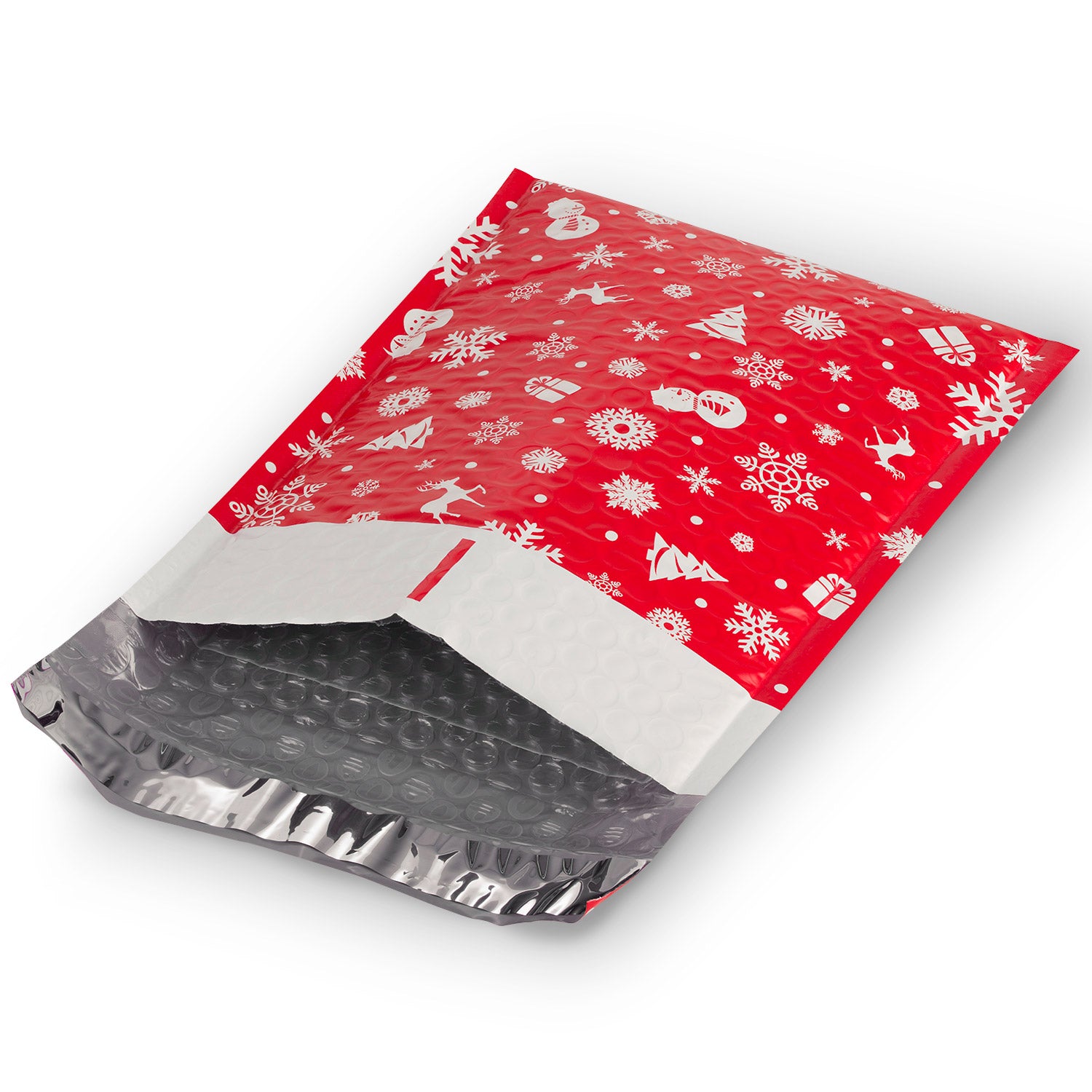 Christmas Poly Bubble Mailer 6.5 x 10 inches, Lightweight Water/Dust/Shock/Tear Resistant Padded Shipping Envelopes - Xmas Red White Snow
