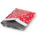 2 Christmas Poly Bubble Mailer 8.5 x 12 inches, Lightweight Water/Dust/Shock/Tear Resistant Padded Shipping Envelopes - Xmas Red White Snow
