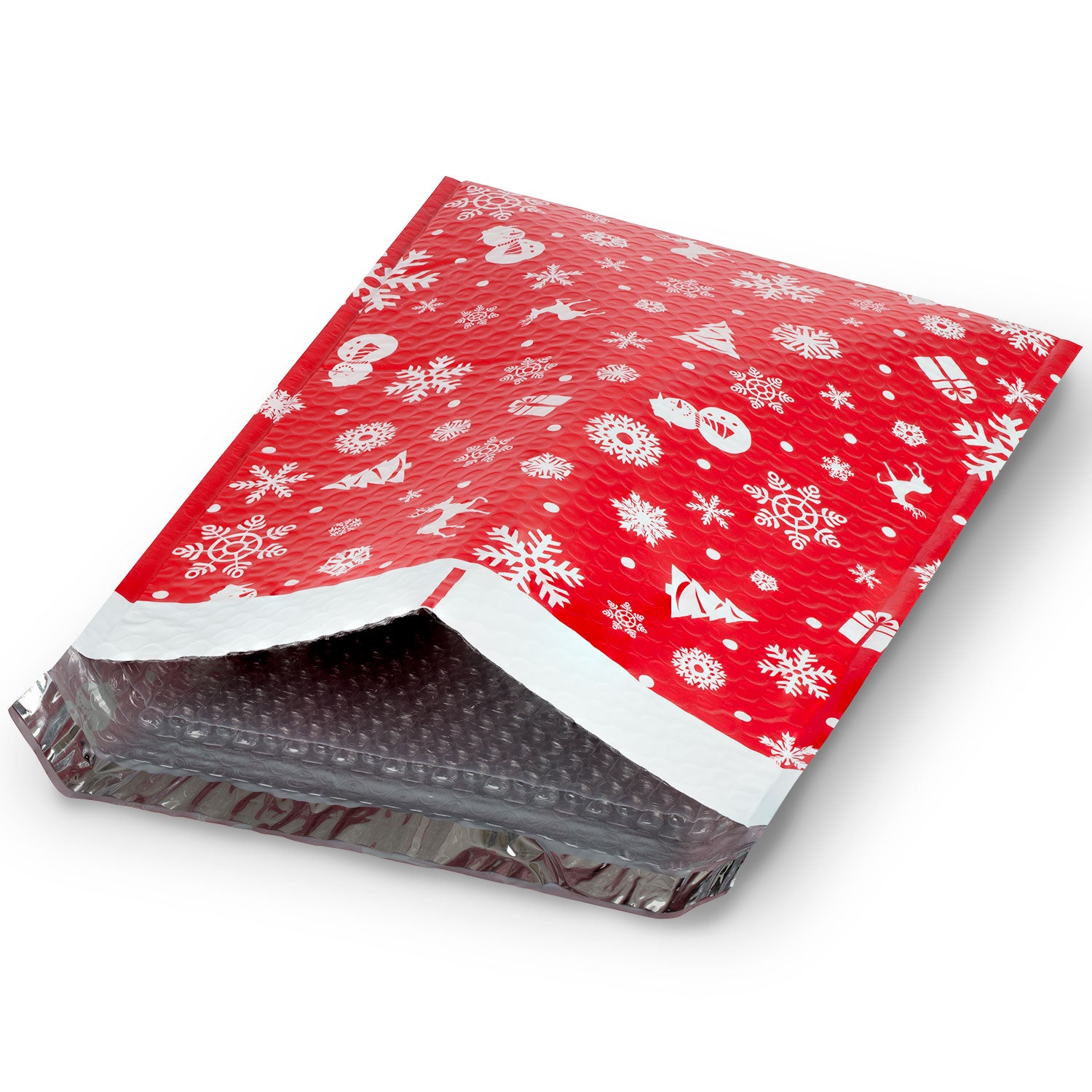 5 Christmas Poly Bubble Mailer 10.5 x 16 inches, Lightweight Water/Dust/Shock/Tear Resistant Padded Shipping Envelopes - Xmas Red White Snow