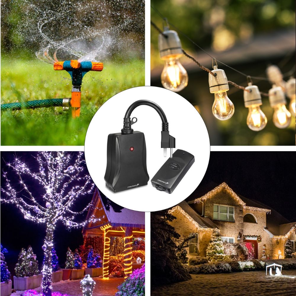 2 Outlet Power Switch Plug Weatherproof Outdoor Light Wireless Remote  Control