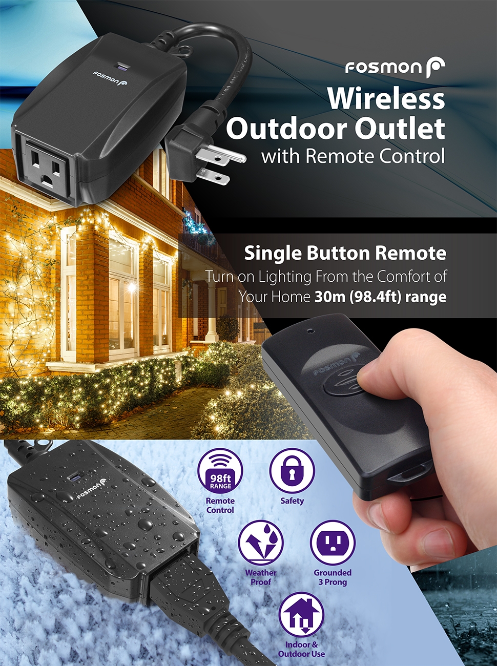 Woods 32555WD Weatherproof Outdoor Electrical Outlet Switch, Wireless  Remote Control Plug In, 100 ft Control Range, Weatherproof Remote Control